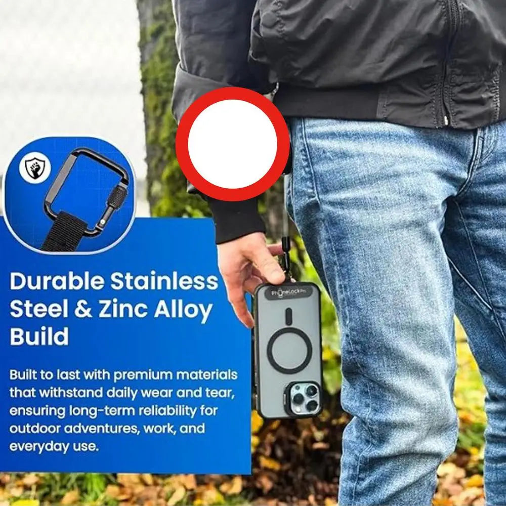 Phone strap with retractable cord, carabiner clip and universal tether