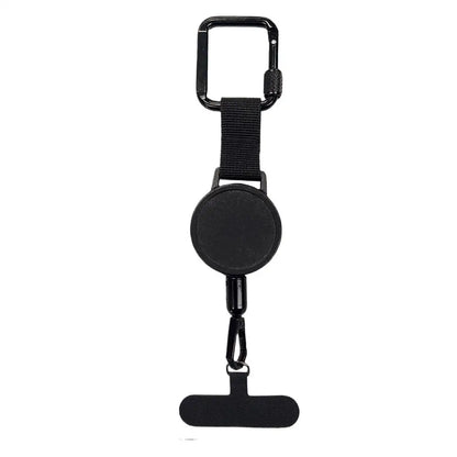 Phone strap with retractable cord, carabiner clip and universal tether