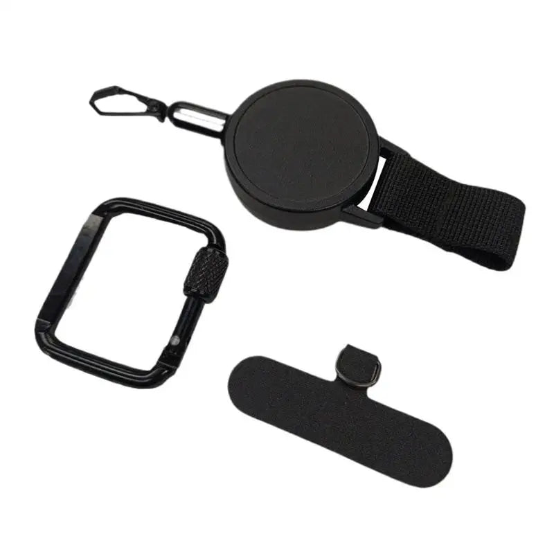 Phone strap with retractable cord, carabiner clip and universal tether