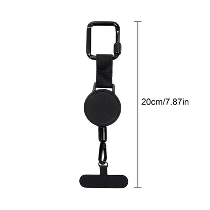Phone strap with retractable cord, carabiner clip and universal tether